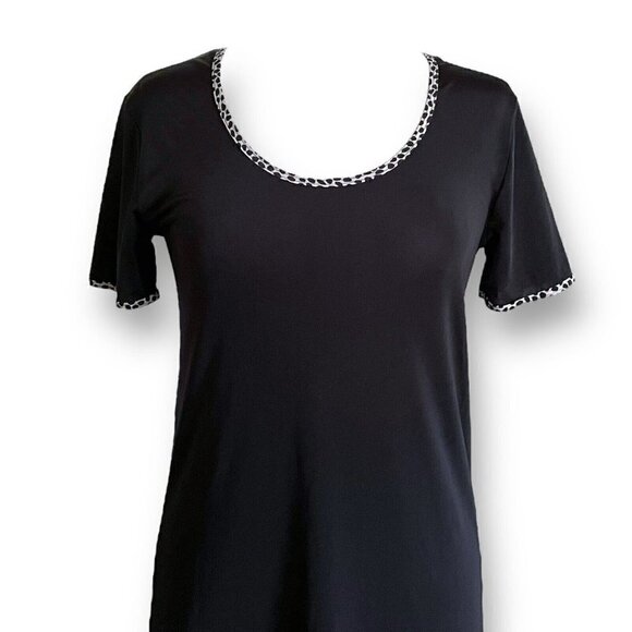 Josie Natori Womens Nightgown Sz S M Black Short Sleeve Animal Print Trim Gown - Picture 2 of 9